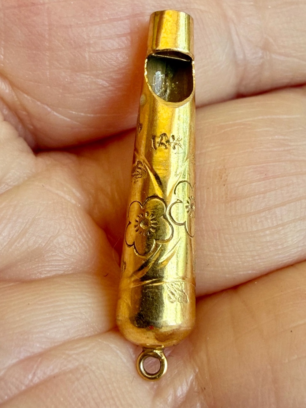 14 karat gold, whistle charm or pendant